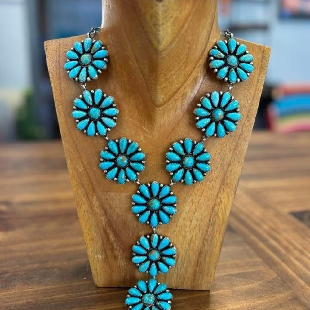 Turquoise Floral Lariat Necklace
